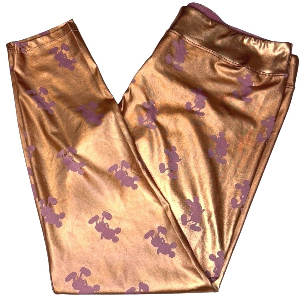 Disney Leggings Womens XL Rose Gold Metallic Mickey Mouse Foil Print Pants